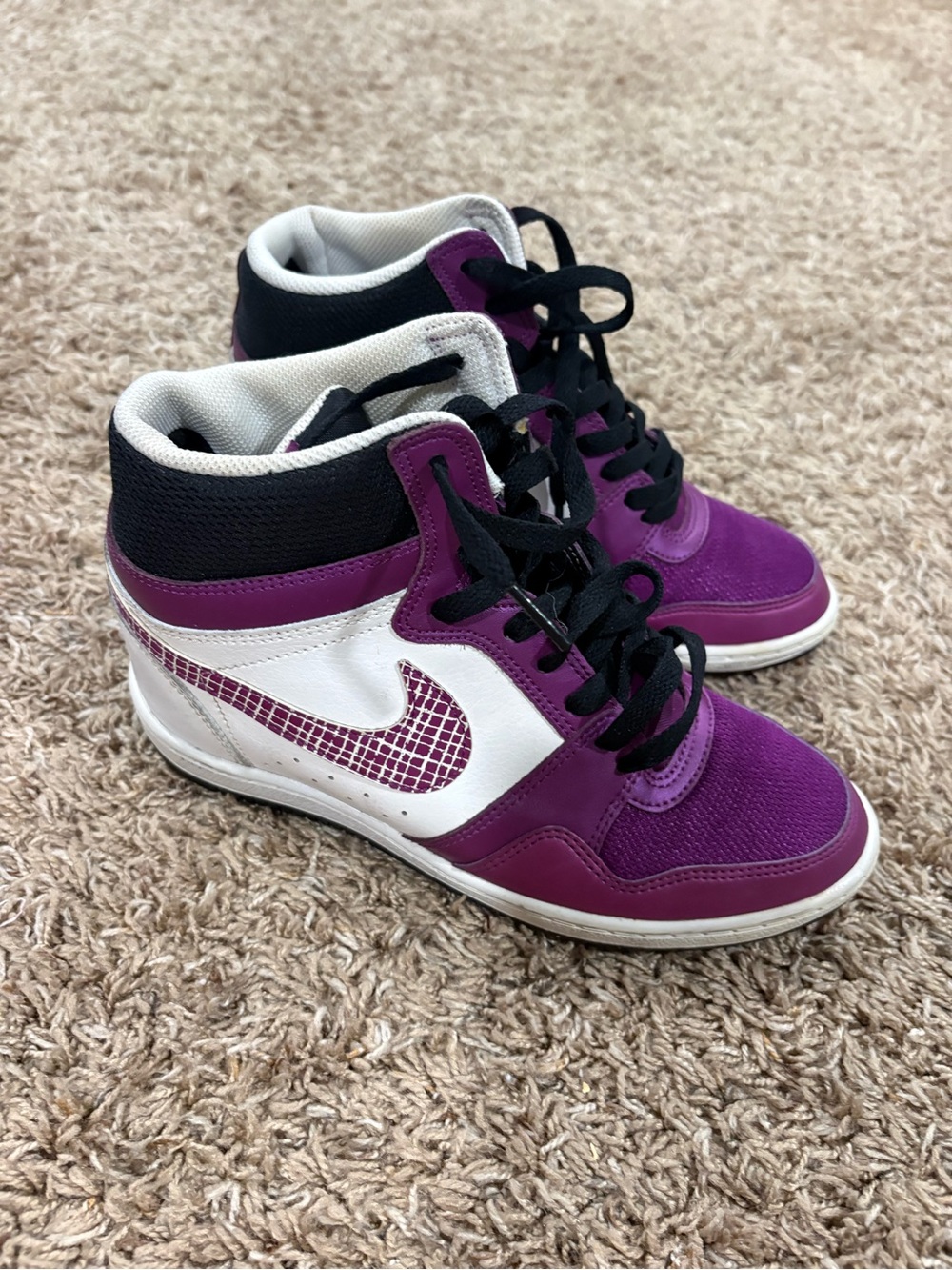 Women's Nike Force Sky High tops sneakers wedges Purple 8.5